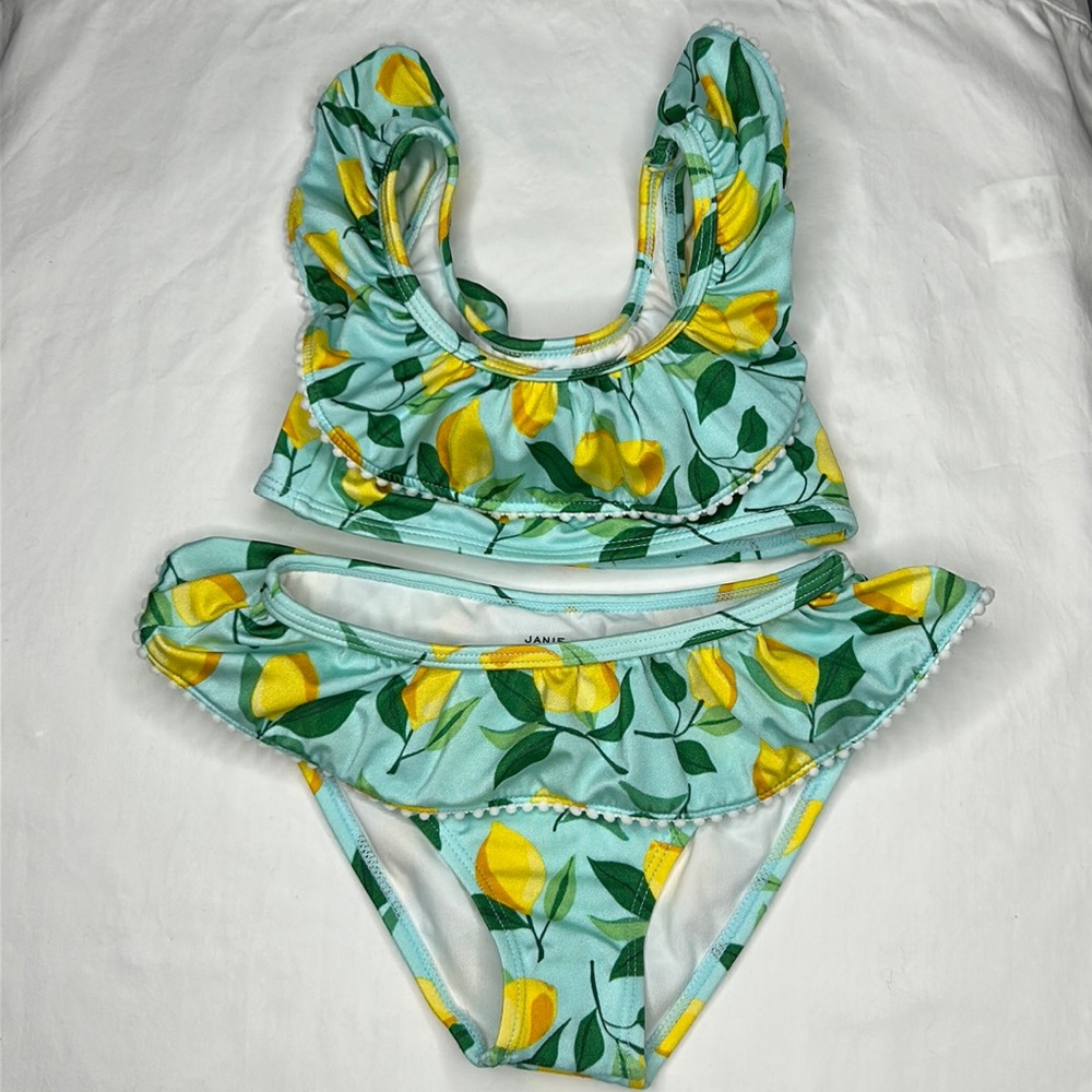 Janie & Jack Lemon & light blue 2 piece swimsuit 🍋 Sz 3!Girls